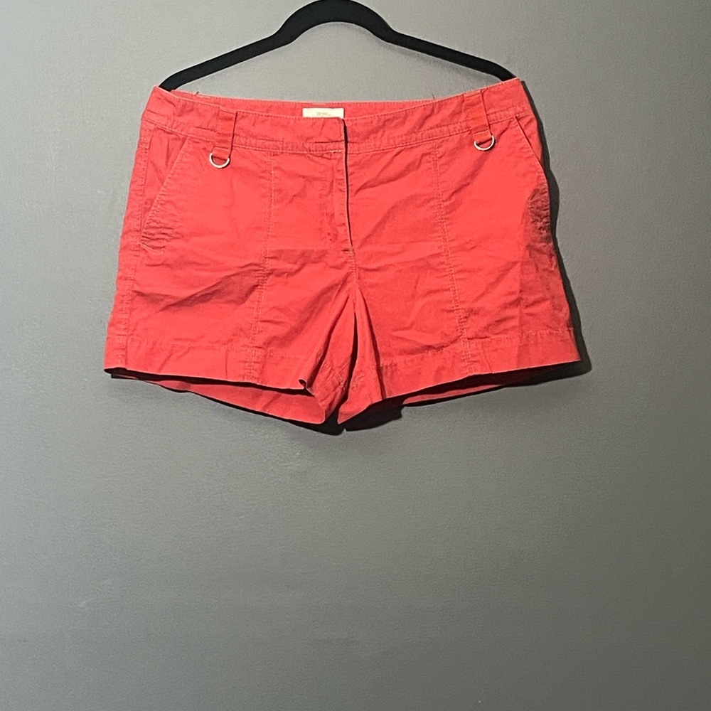 Ann Taylor Coral-Red Bermuda Shorts with D-Ring Detail